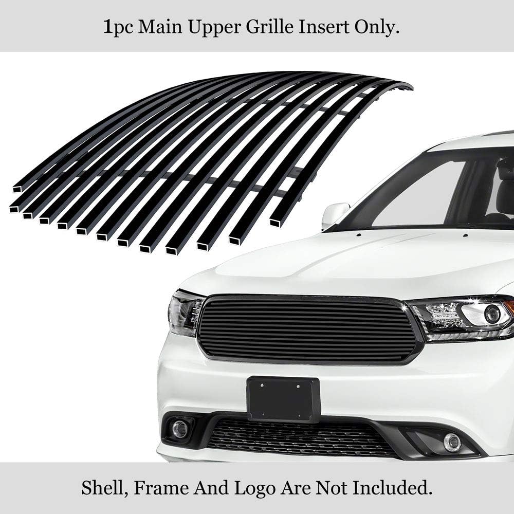 APS Premium Stainless Steel Black 8x6 Horizontal Billet Grille Grill Insert Compatible with Dodge Durango 2014 15 16 17 18 19 20 Main Upper N19-J74366D