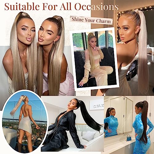 Flufymooz Ponytail Extension, 36 Inch Long Straight Drawstring Ponytail Synthetic Hairpieces Fake Pony Tails Natural Soft Clip In Hair Extension Ponytail For Women thumb #5