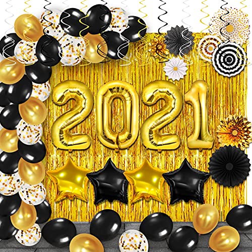 Graduation Decorations 2021 - 107PCS Black and Gold 2021 Graduation Party Supplies for your Grad and Birthday Party Decor