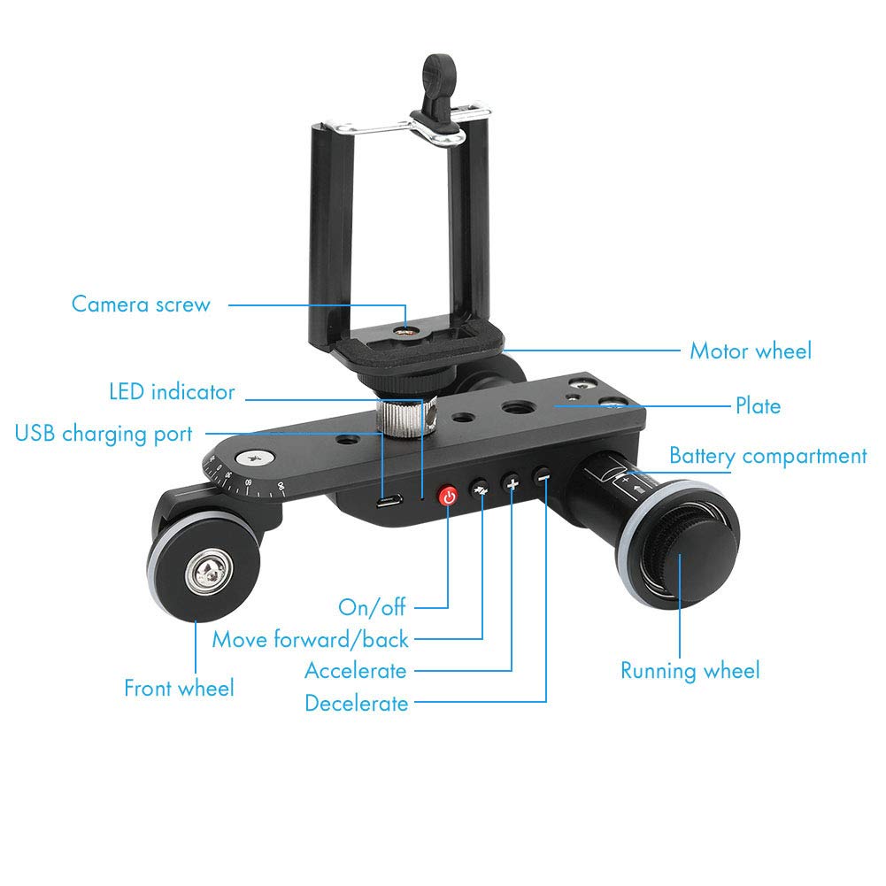 Goshyda Telecamera Video Auto, PPL-06S PRO 90 Gradi Girevole Ripresa Rotaia Motorizzata Slider Car con Telecomando, 5 velocità di Regolazione, per Fotocamera DSLR, Smartphone