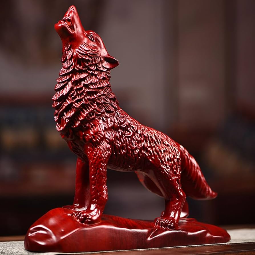 Amazon.co.jp: 木彫り動物インテリア オオカミ木製 先頭の狼 木