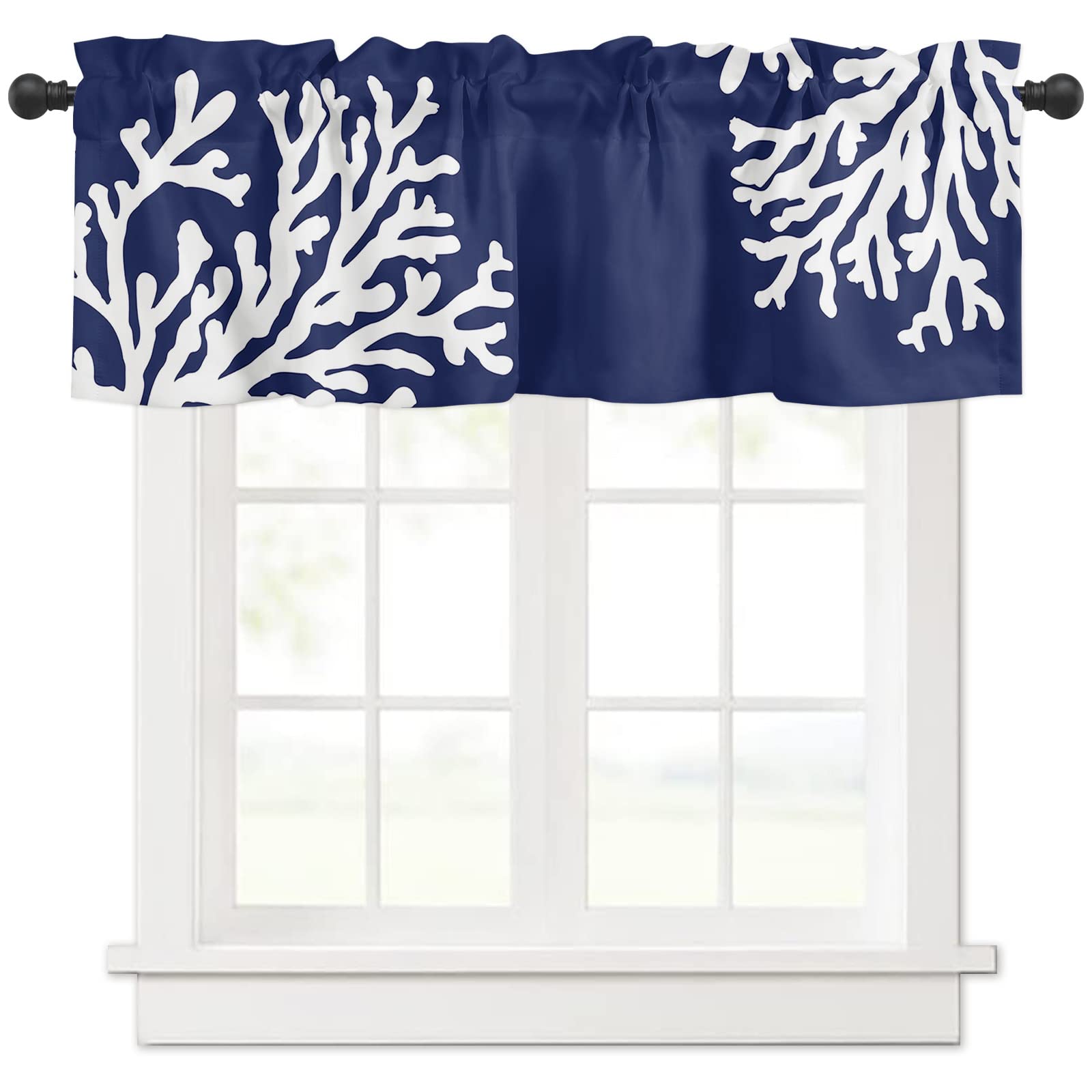 Amazon.com: Lsrtoss Navy Blue Coral Farmhouse Short Window Curtain ...