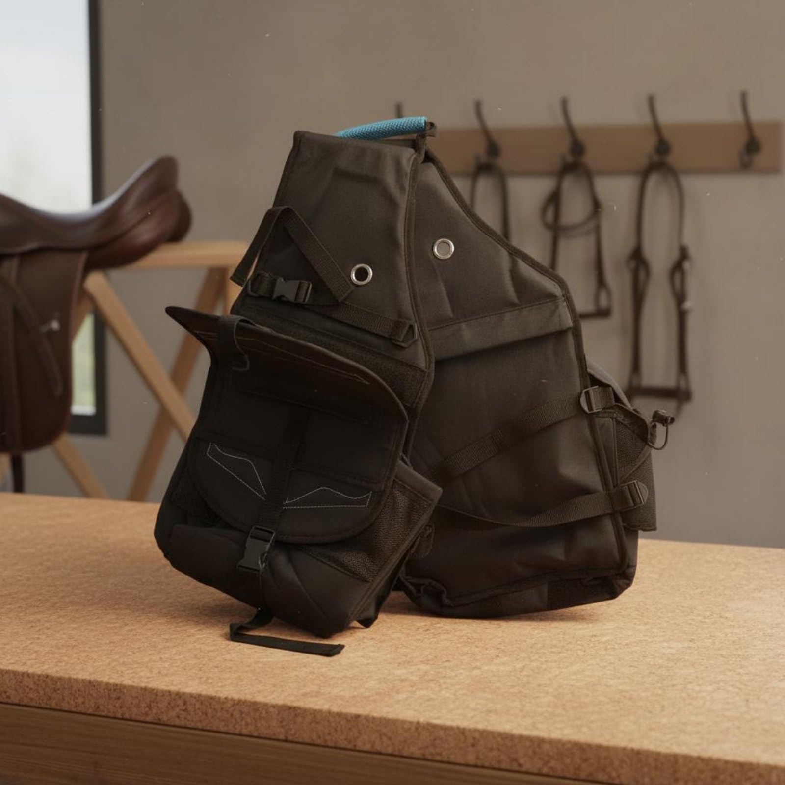 MERIGLARE Equestrian Saddle Pack Satteltasche Tasche Pferdezubehör Packtasche aus Canvas mit Sicheren Riemen für Geordnete Aufbewahrung Beim Ausritt Training Trekking für Reiter Outdoor, Brown