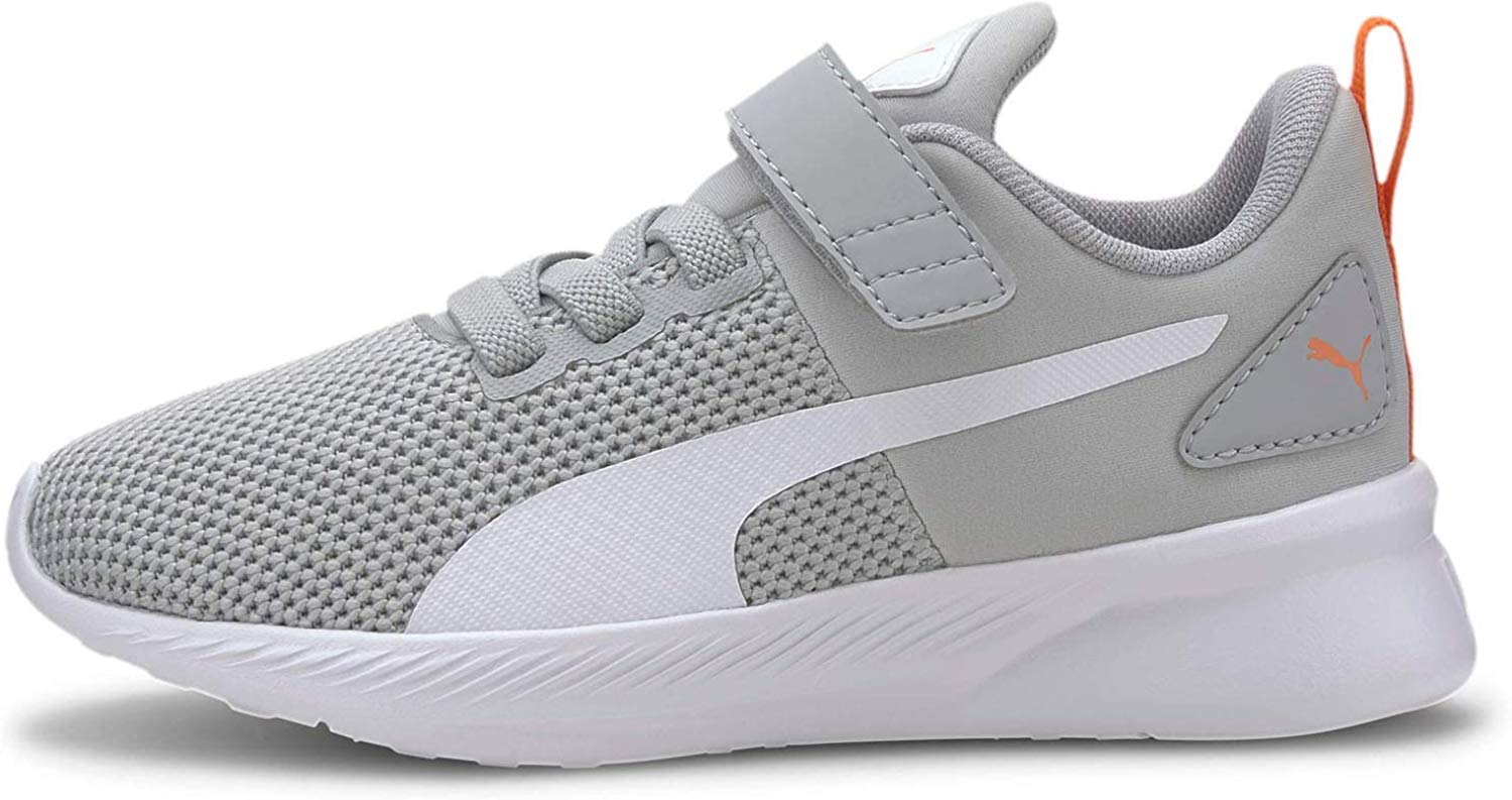 PUMA Unisex-Baby Flyer Runner Hook and Loop Sneaker, High Rise White-Firecracker-Castlerock, 4 M US Toddler