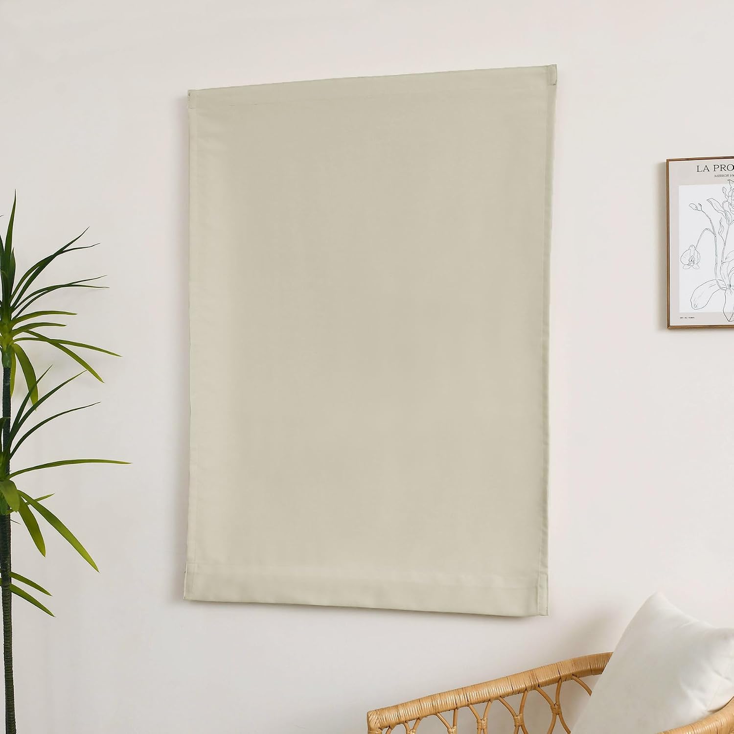 Macochico Portable Blackout Curtains for Bedroom Self Adhesive Curtains for Dorm Living Room Small Windows Light Blocking Insulated Self Sticky Drapes Ivory 26”Wx48”L with Tieback 1 Panel