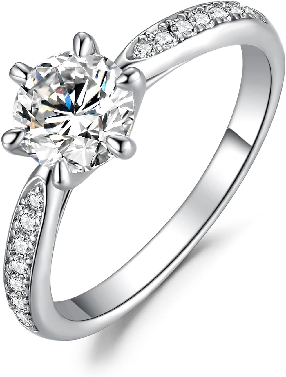 JewelryPalace Classic 1ct 2ct 3ct Cubic Zirconia Solitaire Engagement Rings for Women, 925 Sterling Silver Promise Ring for Her, Round Cut Simulated Diamond Anniversary Wedding Rings Size 4-12