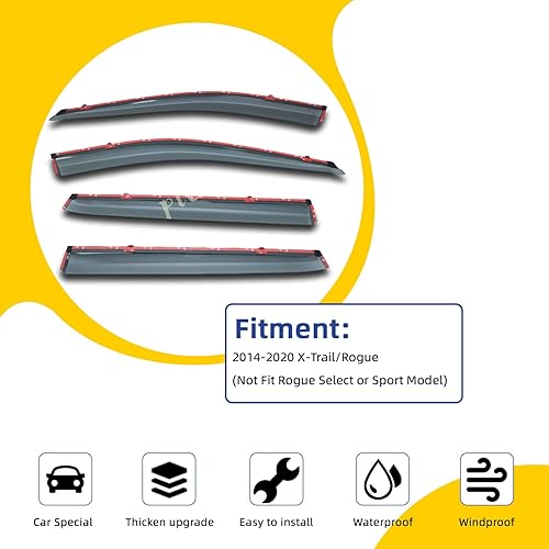 Miniatura 2 de 4 unidades de tinte de humo con moldura cromada, cinta de montaje exterior de PVC con clip, viseras de ventana compatibles con Nissan X-Trail/Rogue