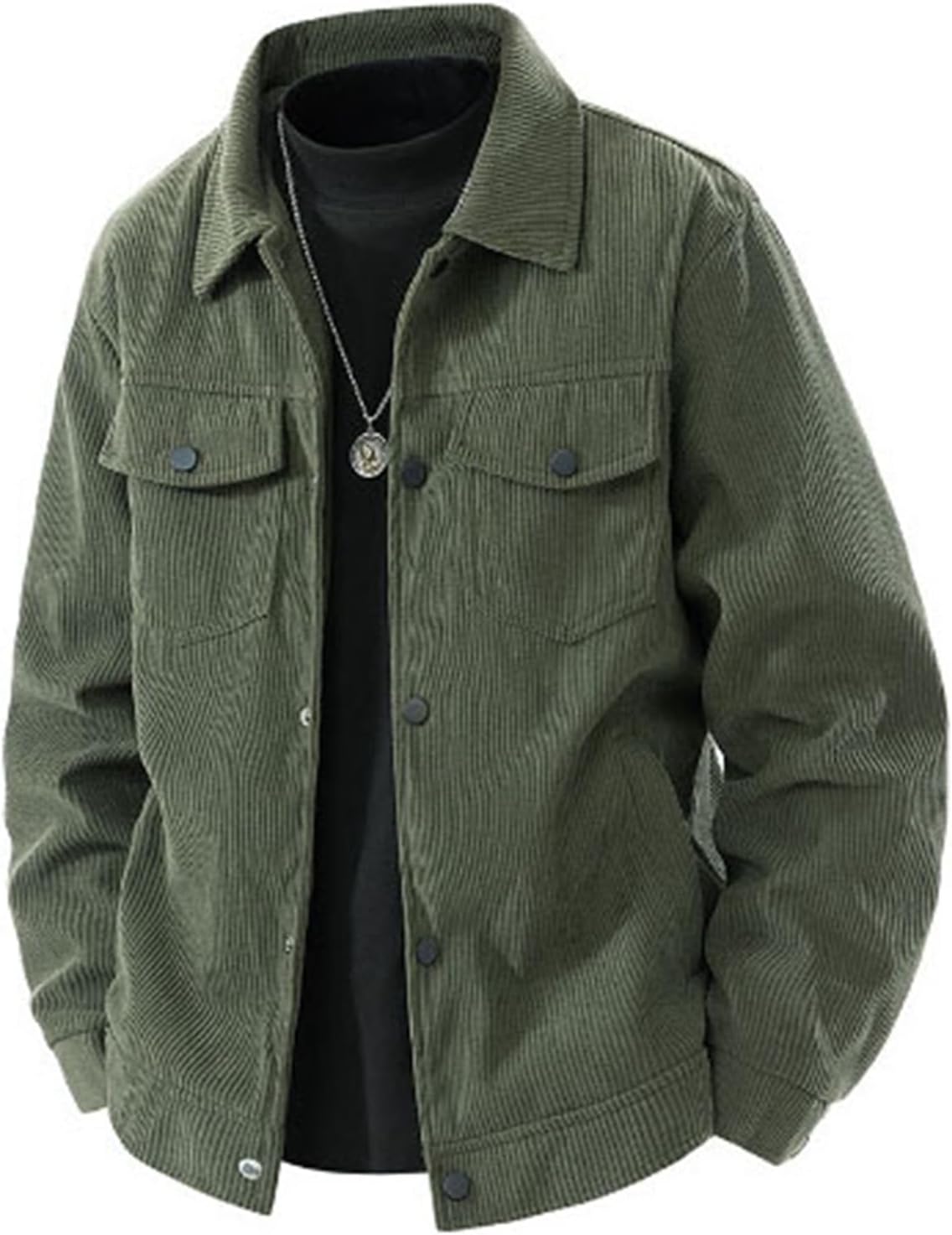 グリーン コーデュロイ襟ワークジャケット Taopagii] ジャケット メンズ コーデュロイ 襟付き ワークジャケット