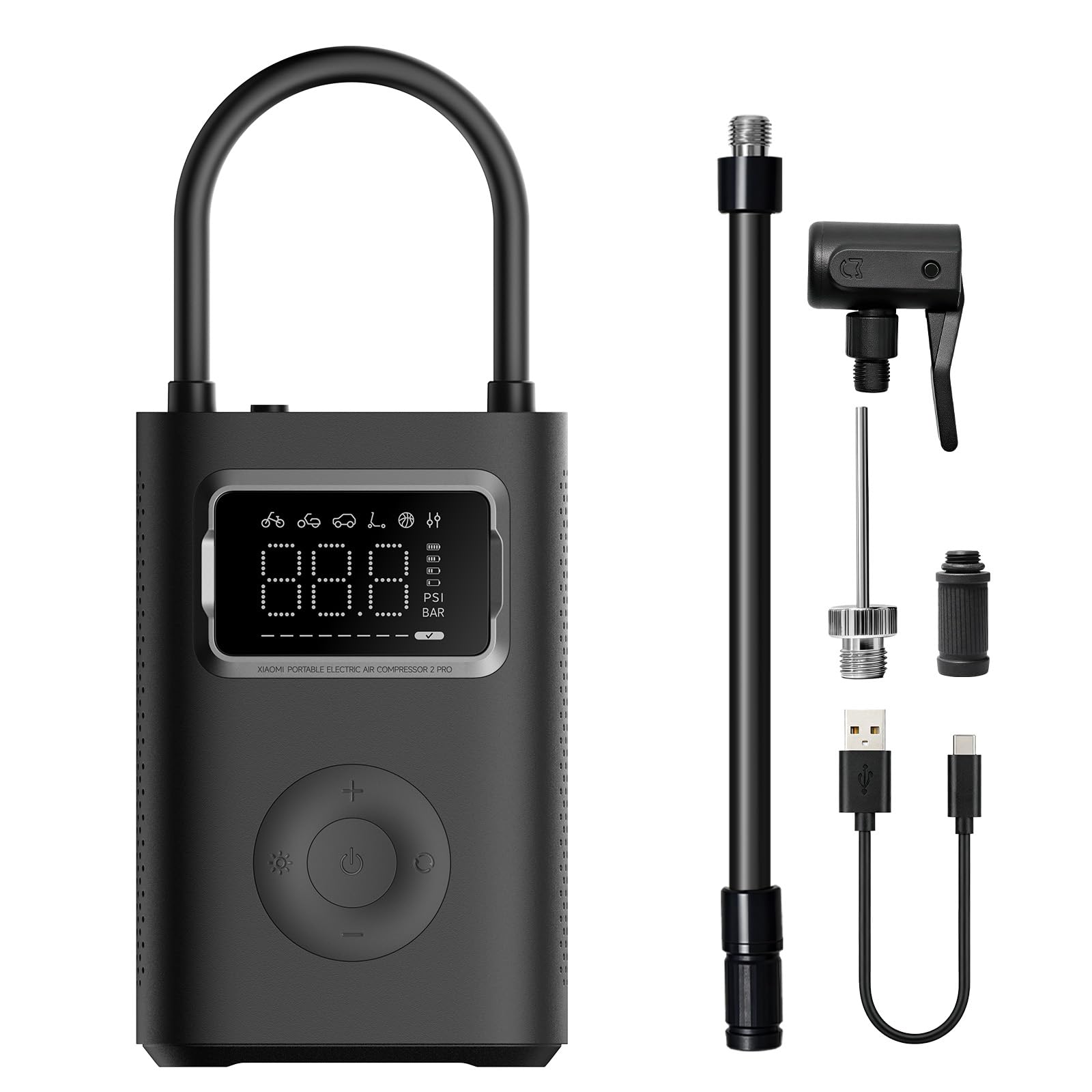 XIAOMI Portable Electric Air Compressor 2 Pro - 5 Modus, 150 PSI, 2500 mAh Batterie mit, Digitale Anzeige & LED-Licht, USB-C – perfekt für Autos, Fahrräder, Motorräder,E-Roller und Ball