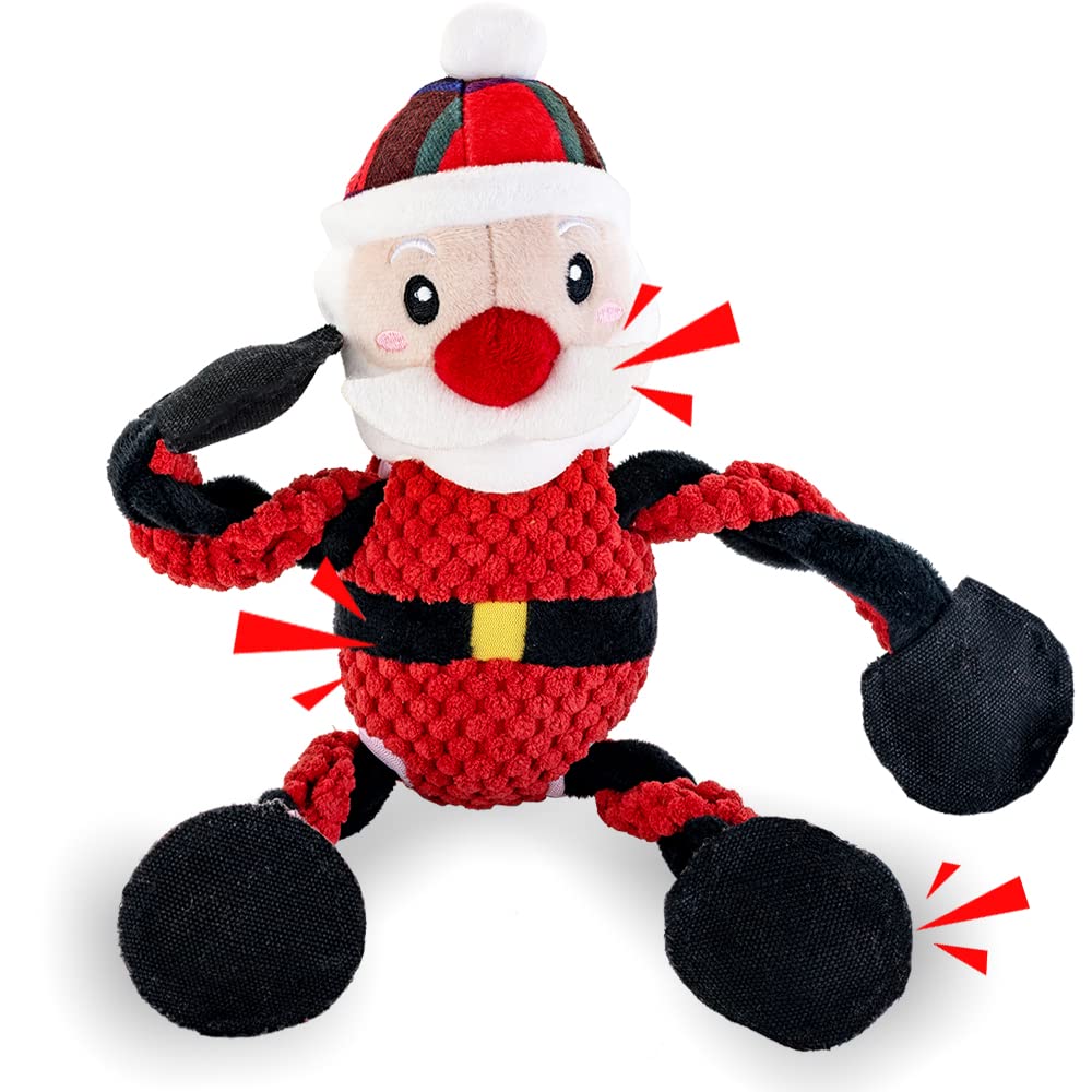 Dog Christmas Toys with Squeaky,Cute Santa Interactive Stuffed Plush