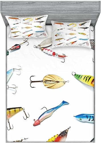 Miniatura 165 de Ambesonne Juego de sábanas bajeras y fundas de almohada, diseño retro de los videojuegos con botones de joystick vintage de los años 80 y 90, diseño