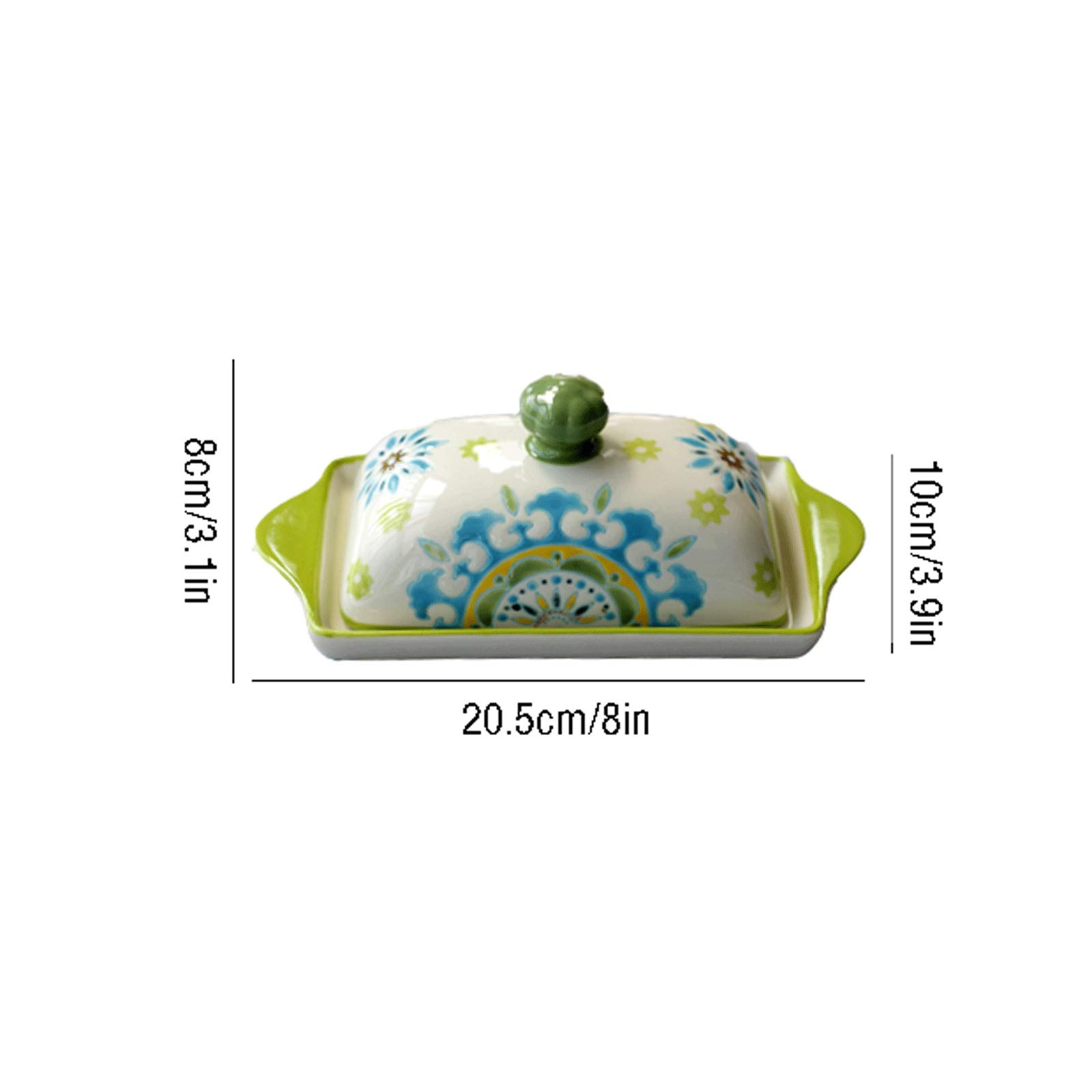 Beurrier Plaque rectangulaire à plat de beurre avec couvercle Porte-beurre en céramique peint à la main en céramique irrégulier Conteneur de stockage de beurre Home Hotel Restaurant Bolbul Bol Beurrie