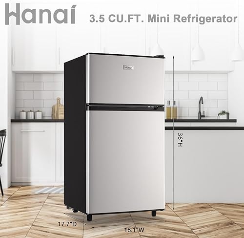 Miniatura 2 de WANAI Refrigerador compacto de 3.5 pies cúbicos, diseño de 2 puertas, termostato ajustable, estantes extraíbles ajustables, refrigerador adecuado