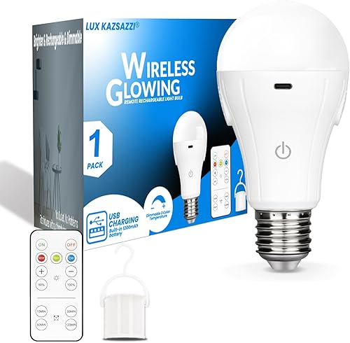 Miniatura 7 de WirelessGlow - Bombillas recargables con control remoto, 3 temperaturas de color y bombillas de batería regulables, control táctil + bombilla