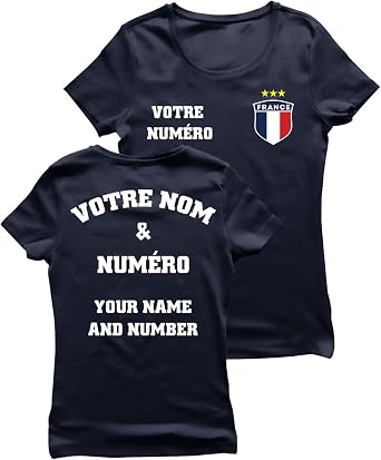 Personalised Womens France 2026 Football T-Shirt Short Sleeve | Custom Name and Number | France Flag Design