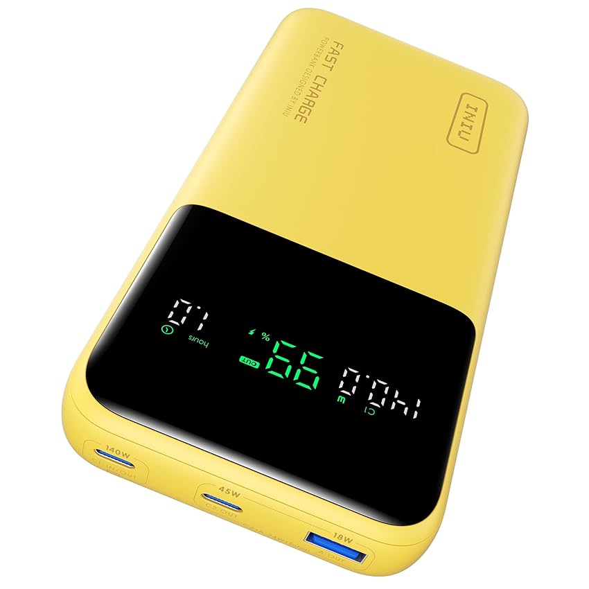 INIU Power Bank, 25000mAh 140W Powerbank Ricarica Rapida, Potente Caricabatterie Portatile USB-C Compatibile con Phone & Laptop, Essenziale per il Viaggio Esterno Adatto a Uomini e Donne, Giallo
