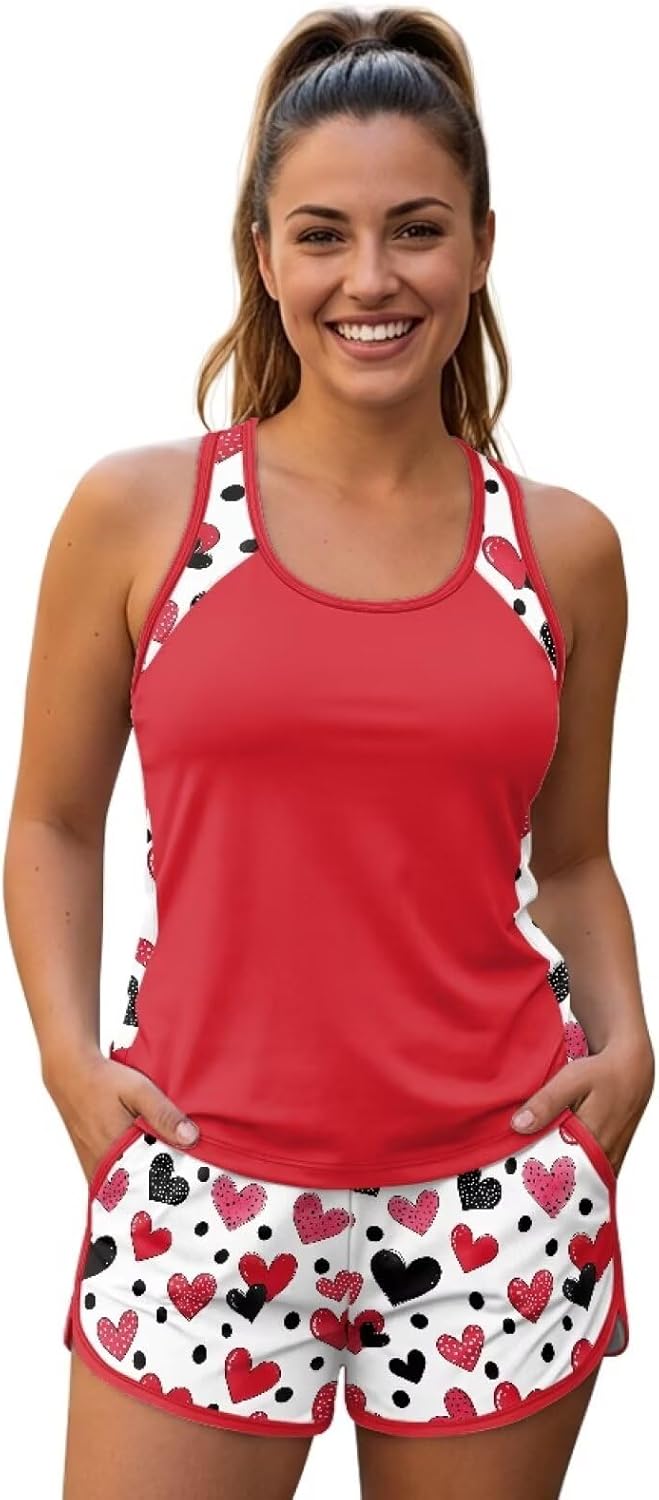 Women's 2 Piece Tankini Swimsuits with Shorts Beach Athletic Swimwear Bathing Suits Swim Shorts Side Pockets S-6XL