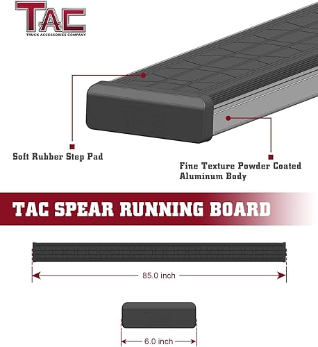 Miniatura 6 de TAC Spear - Estribos compatibles con Toyota Tundra CrewMax 2007-2021 de 6 pulgadas, riel lateral Nerf Bar Accesorios de aluminio, textura de