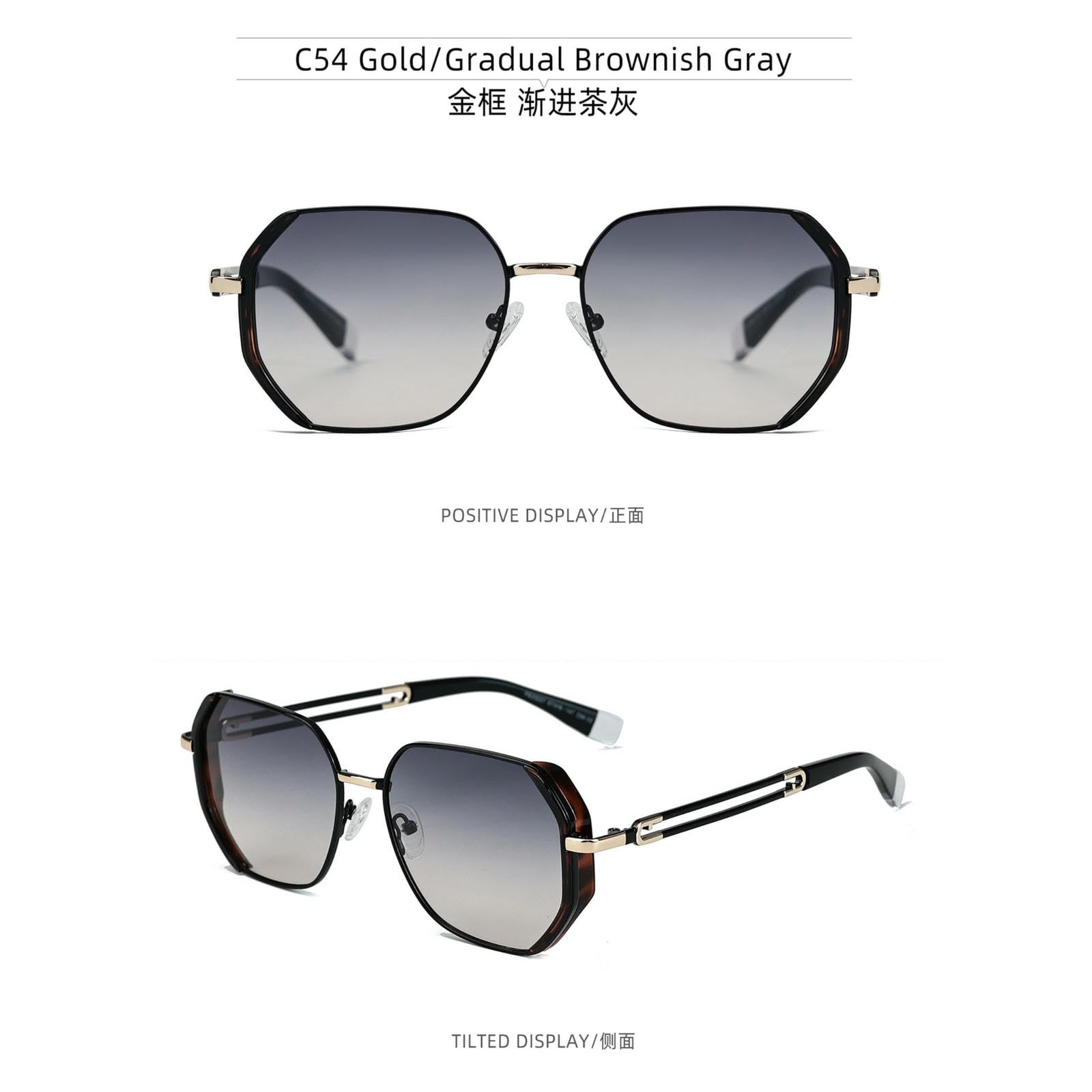 Sonnenbrille Damen Damenmode Gradient Polygonal Geht Aus Strand Straße Schießen Pendeln Sonnenviser-c54 Goldener Rahmen Progressiver Teegrau