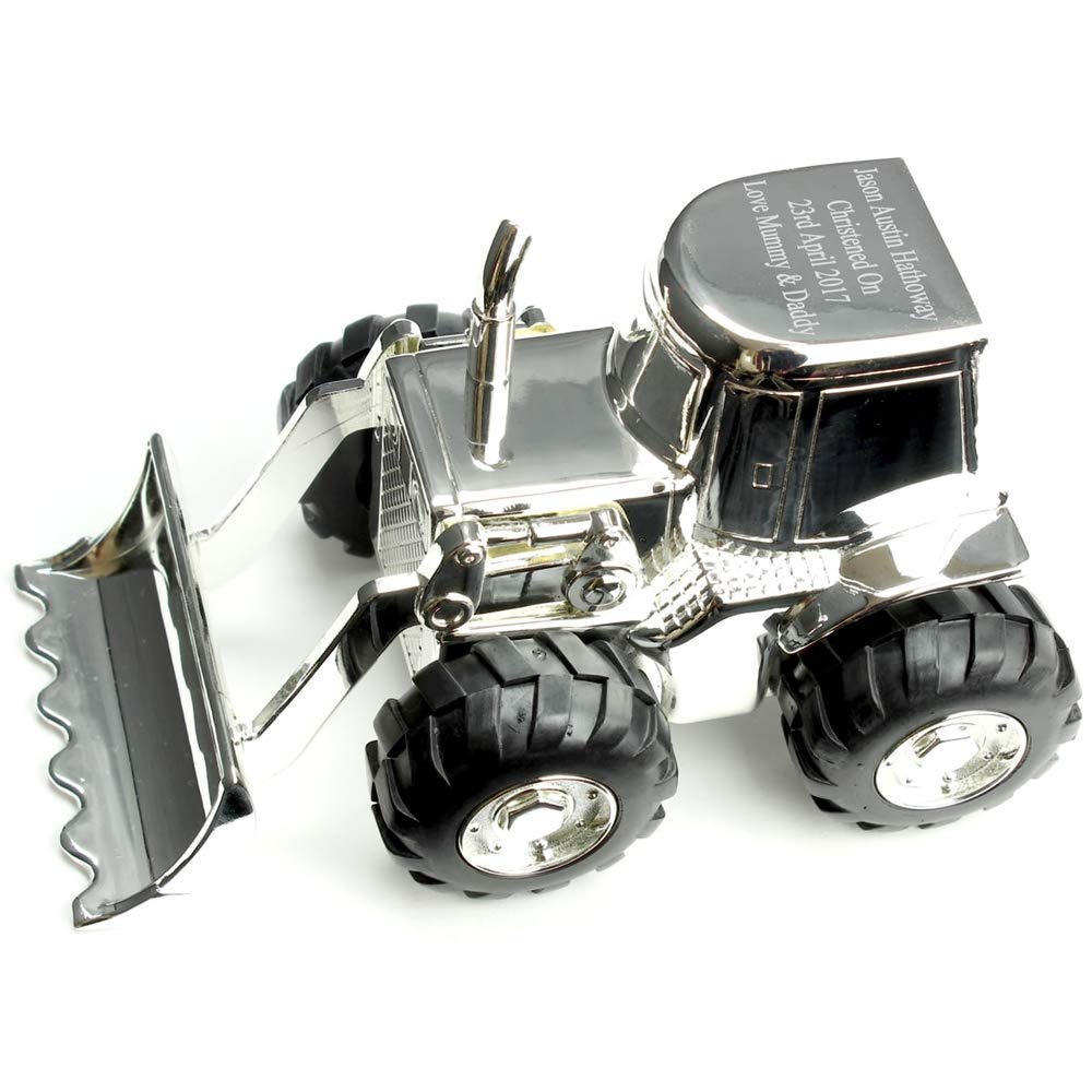 Personalised Silver Plated Digger Tractor Money Box Perfect For