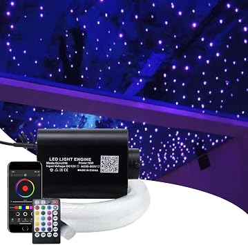 Latest Kingmaled Car Home APP Sound Activated 16W Fiber Optic Star Ceiling Light Kit Make Your Car Full of Romantic and Rhythm, RGBW Bluetooth Light Engine+28Keys Remote +Fibers[550pcs*4m*0.75mm]