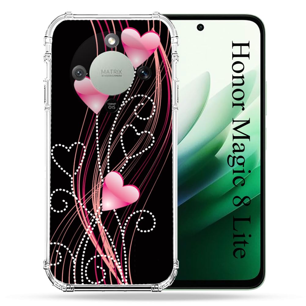 Coque Honor Magic 8 Lite 5G cœur rose antichoc silicone noir - 4