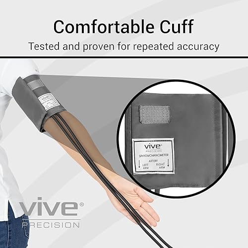 Miniatura 5 de Vive Precision Brazalete manual de presión arterial – Esfigmomanómetro aneroide con estuche – Kit de monitor BP para adultos, enfermeras – una mano,