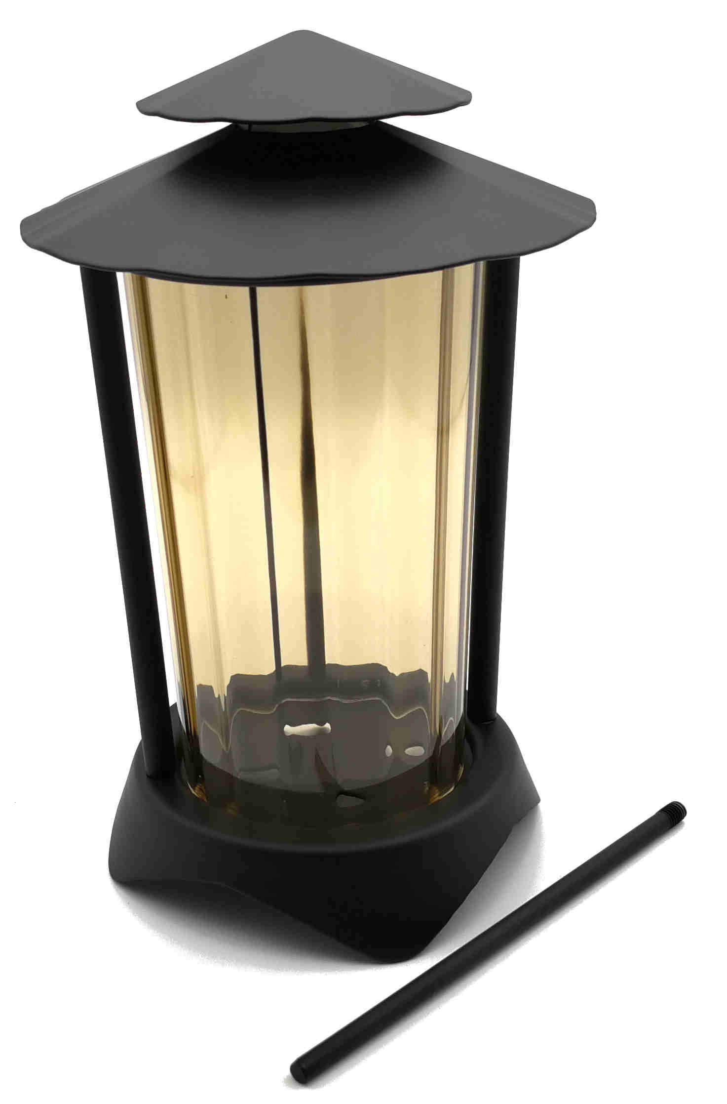 Lanterna Tombale Rotonda In Metallo Nero 21 Cm Con Vetro Bronzo E Candela LED Con Immagine Tramonto - Anosta