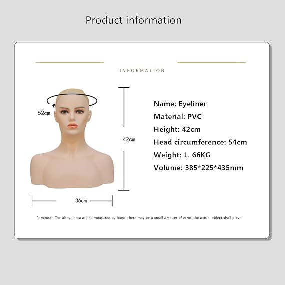 Realistic Female Mannequin Head with Face and Shoulders No Makeup for Practicing DIY Makeup for Wigs/Makeup/Beauty Accessories