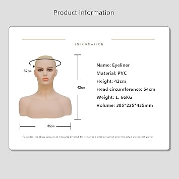 Realistic Female Mannequin Head with Face and Shoulders No Makeup for Practicing DIY Makeup for Wigs/Makeup/Beauty Accessories
