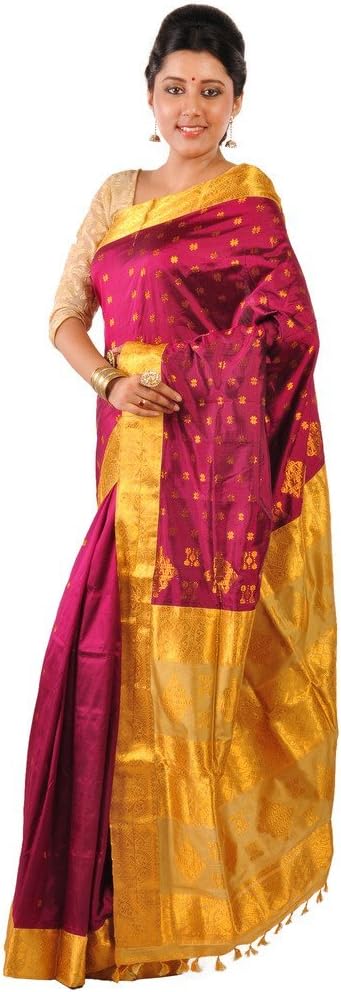 Women's Assam Silk Maroon Color Saree