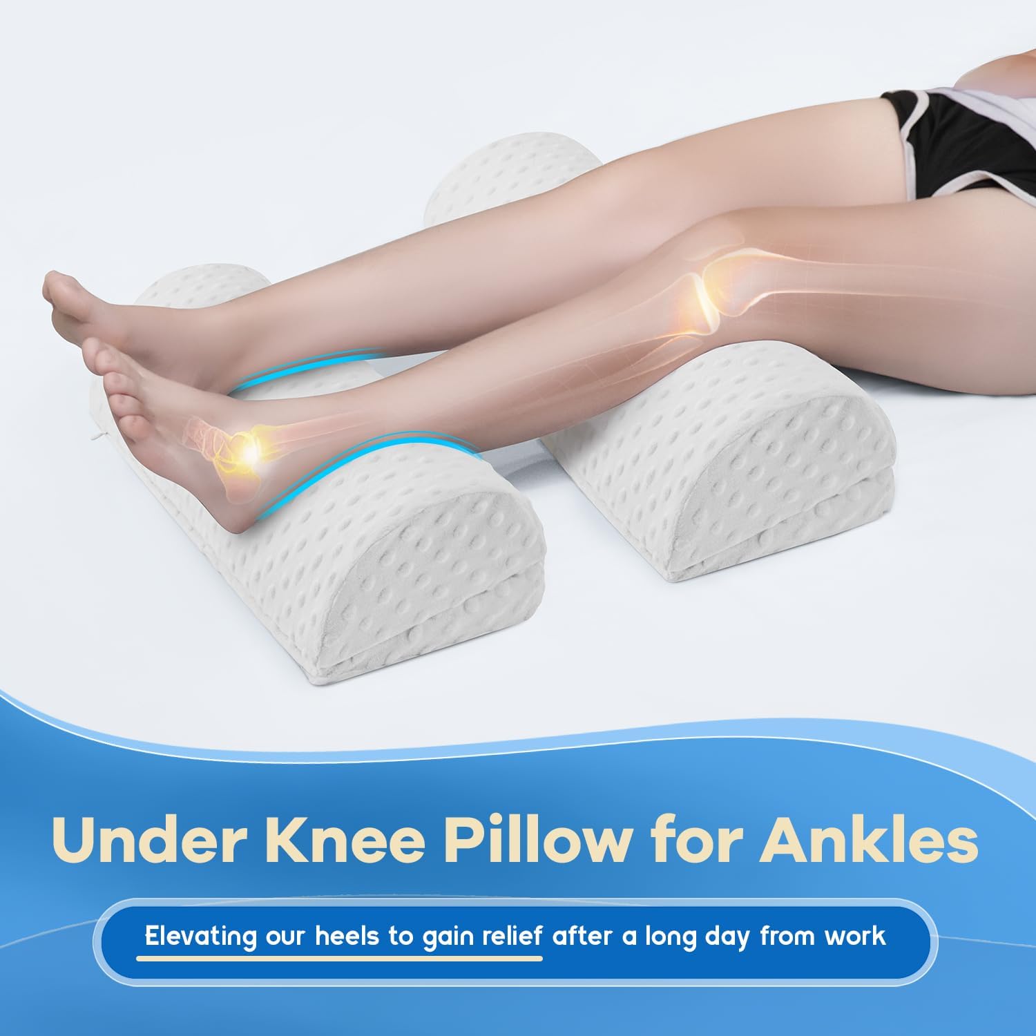 anzhixiu Half Moon Leg Bolster for Back Sleeping- Adjustable Height Under Knee Pillow for Ankles- Pure Memory Foam Leg Pillow for Sleeping on The Bed- Bubble