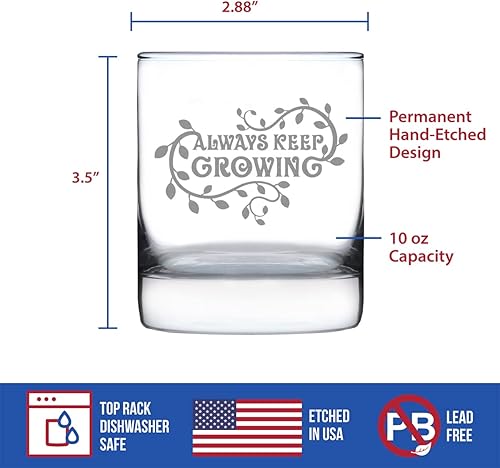 Miniatura 4 de Bevvee Keep Growing - Vaso de whisky Rocks - Regalos temáticos de jardinería y decoración para jardineros - Vidrio de 10.25 onzas