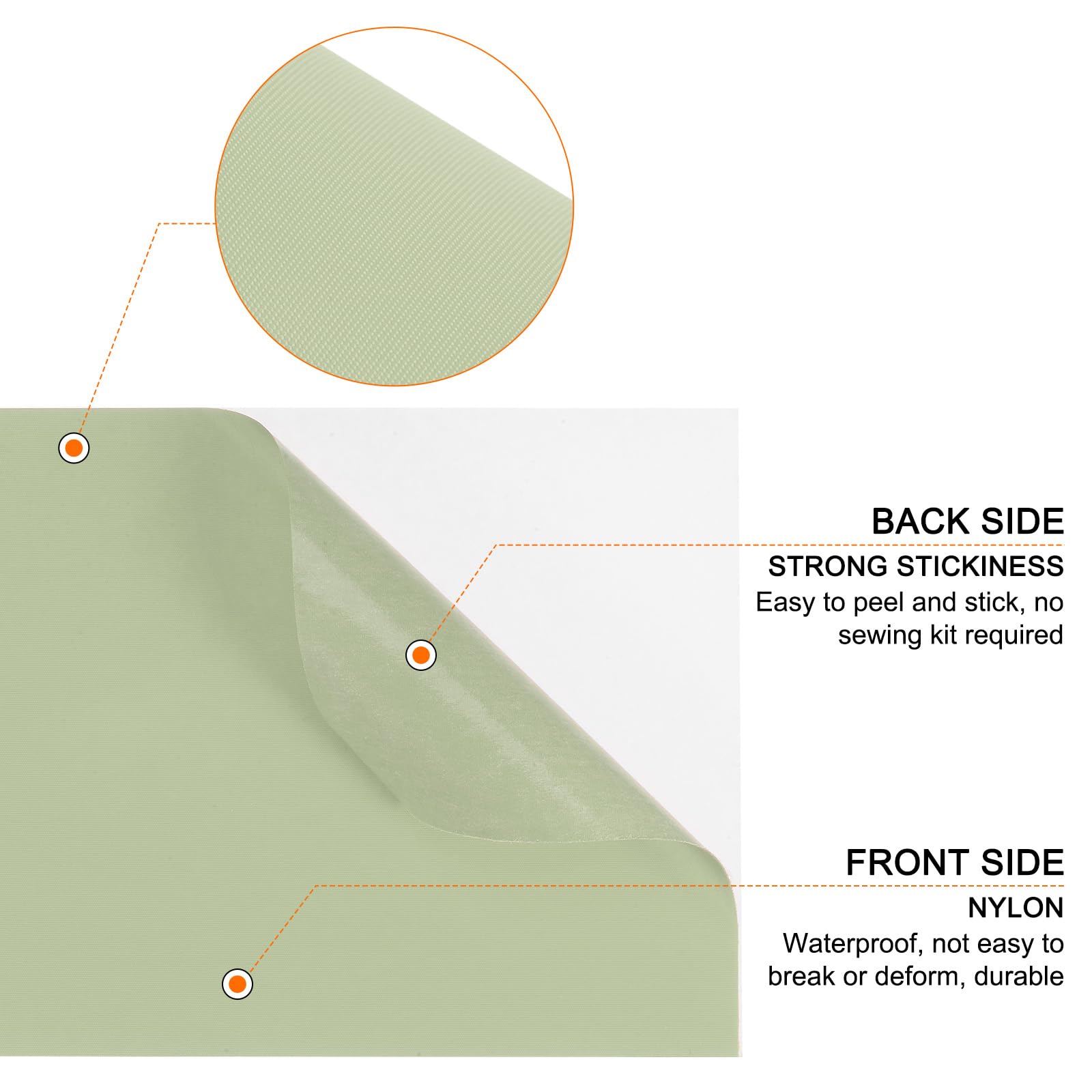 sourcing map Lot de 8 rustines de réparation en nylon - 20 x 10 cm - Autocollants de réparation de tissu imperméables pour doudoune, camping, réparation d'équipement de camping - Vert thé