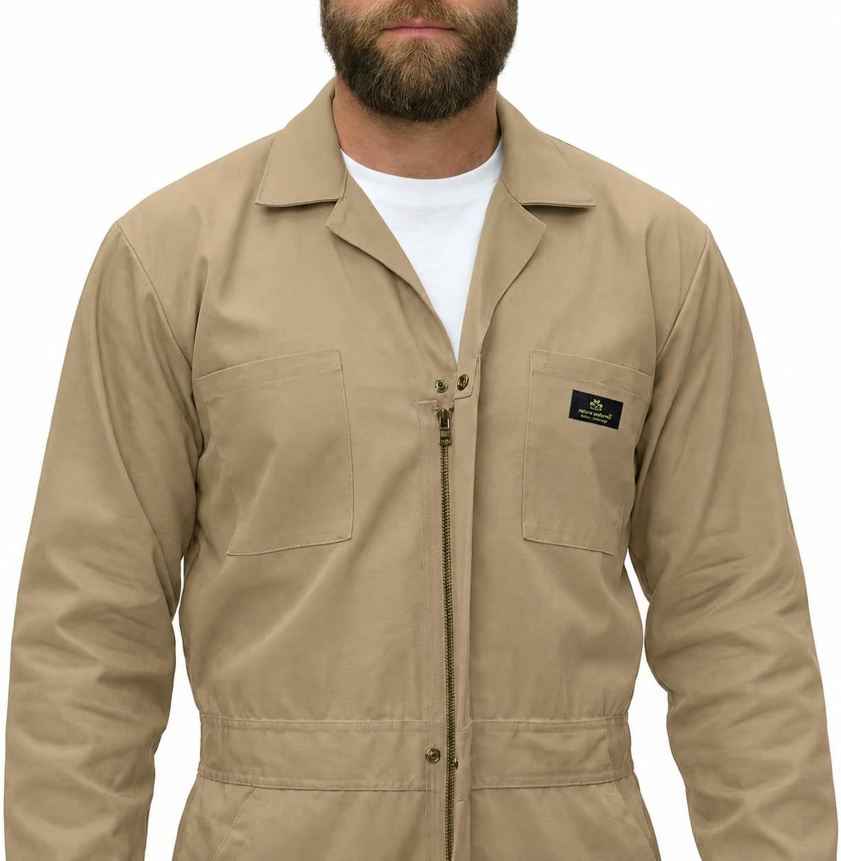 Natural Uniforms Mens Long Sleeve Zip Up Twill Coverall, Stain and Wrinkle Resistant