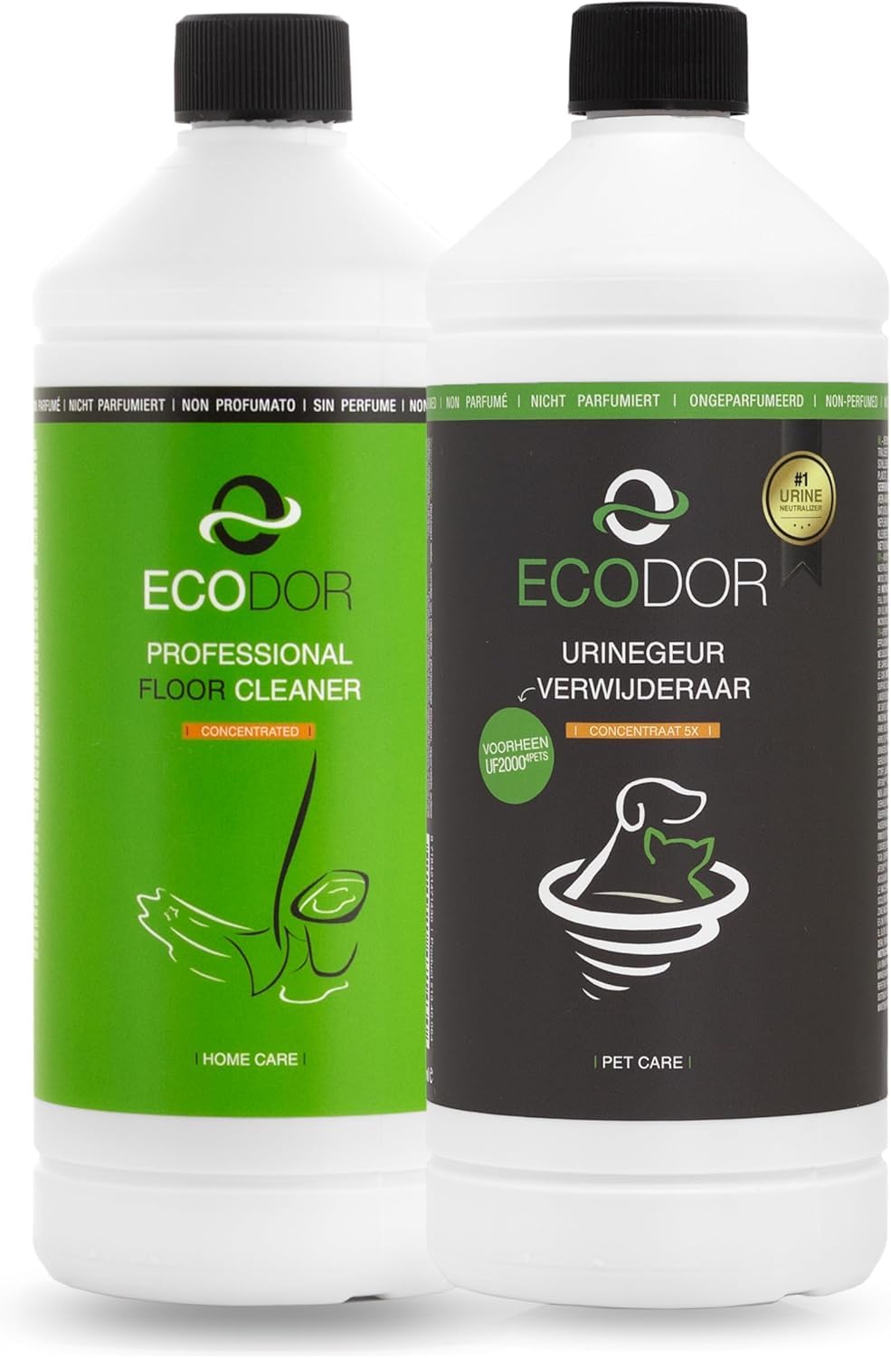 Uringeruchsentferner Gesamtpaket. UF2000 1ltr. 5-Fach Konzentrat Uringeruchsneutralisierer + 1ltr. EcoFloor 20-Fach Konzentrat.EIN leistungsstarker Bodenreiniger.
