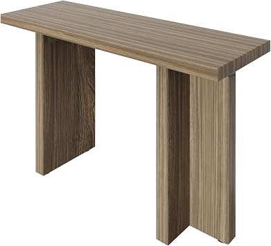Entryway Console Table 42 Inch Narrow, T-Leg MDF Hallway Table with Oak Look 3D Paper Laminate for Living Room, Entryway, Sofa Back Oak Finish