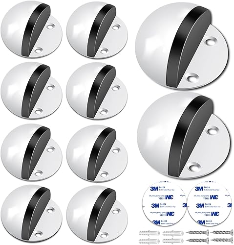 Paquete de 10 topes de puerta autoadhesivos para piso, color blanco, sin taladro, con parachoques de puerta de goma, tope de puerta montado en el