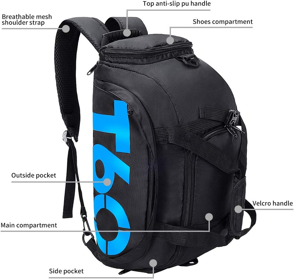 Gym Bag Travel Duffle Bag Backpack with Shoes Compartment for Men and Women, Wet Dry Seperation Sports Gym Backpack
