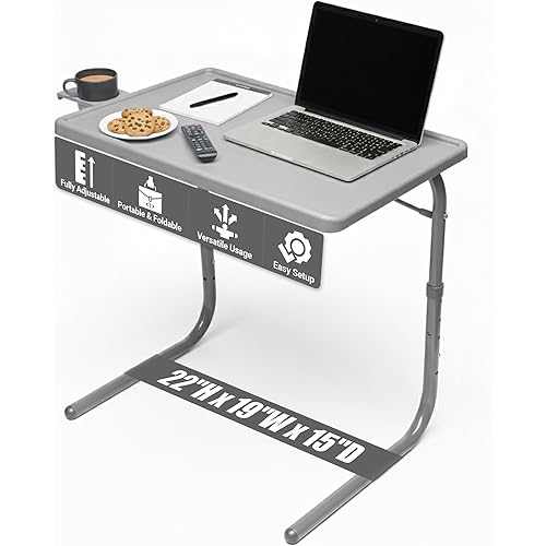 Table-Mate TV Tray Table | Portable Desk Folding Dinner Tray, Couch Table Trays for Eating Snack Food, Portable Laptop Desk, Bed Trays for Eating | Adjustable TV Trays with 3 Angles and Cup Holder