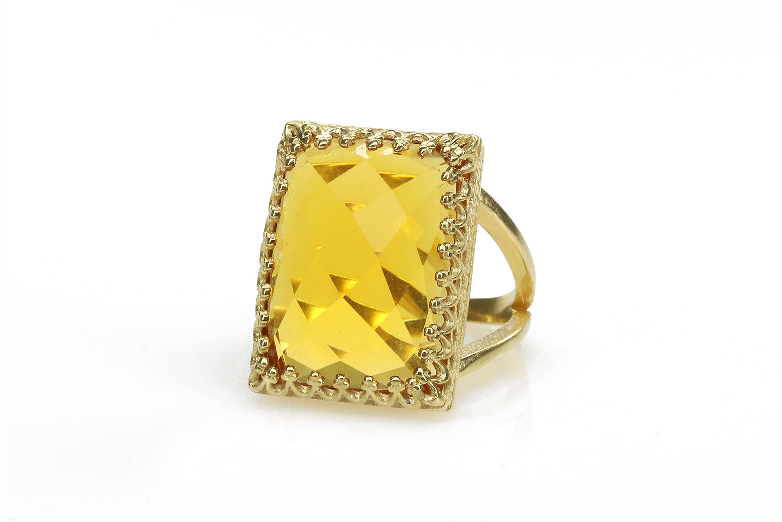 Anillo Anémona Citrino Brillante - Joyería de Moda para Mujer - Anillo de Cristal Grande Hecho a Mano