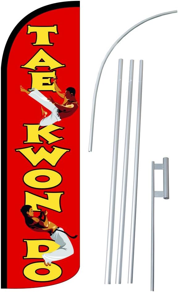 NEOPlex - "TAE Kwon DO" 12-Foot Super Swooper Feather Flag with Heavy-Duty 15-Foot Pole and Ground Spike