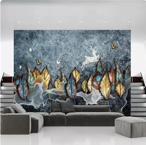 Murale Carta da parati di personalit脿 blu grigio Carta da parati 3D con foglie di arenaria strutturata in pietra screziata per soggiorno, 3D, 400x280 cm