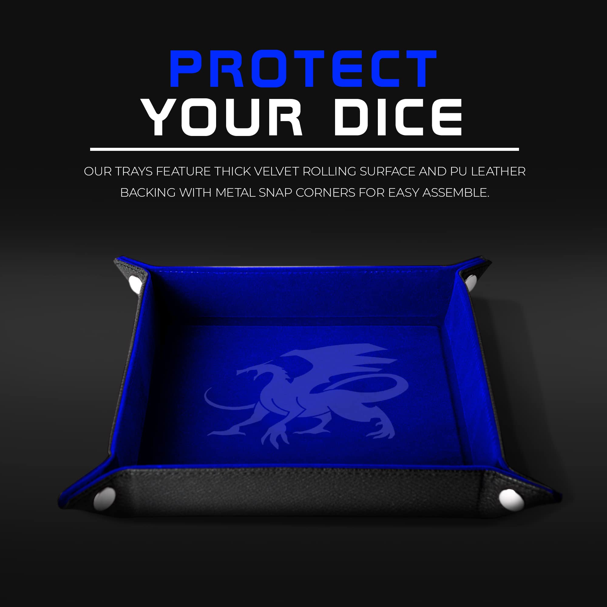 Dice Tray - Blue Velvet dice Rolling Tray by AKO Dice - for RPG, DND, and Other Dice Games.
