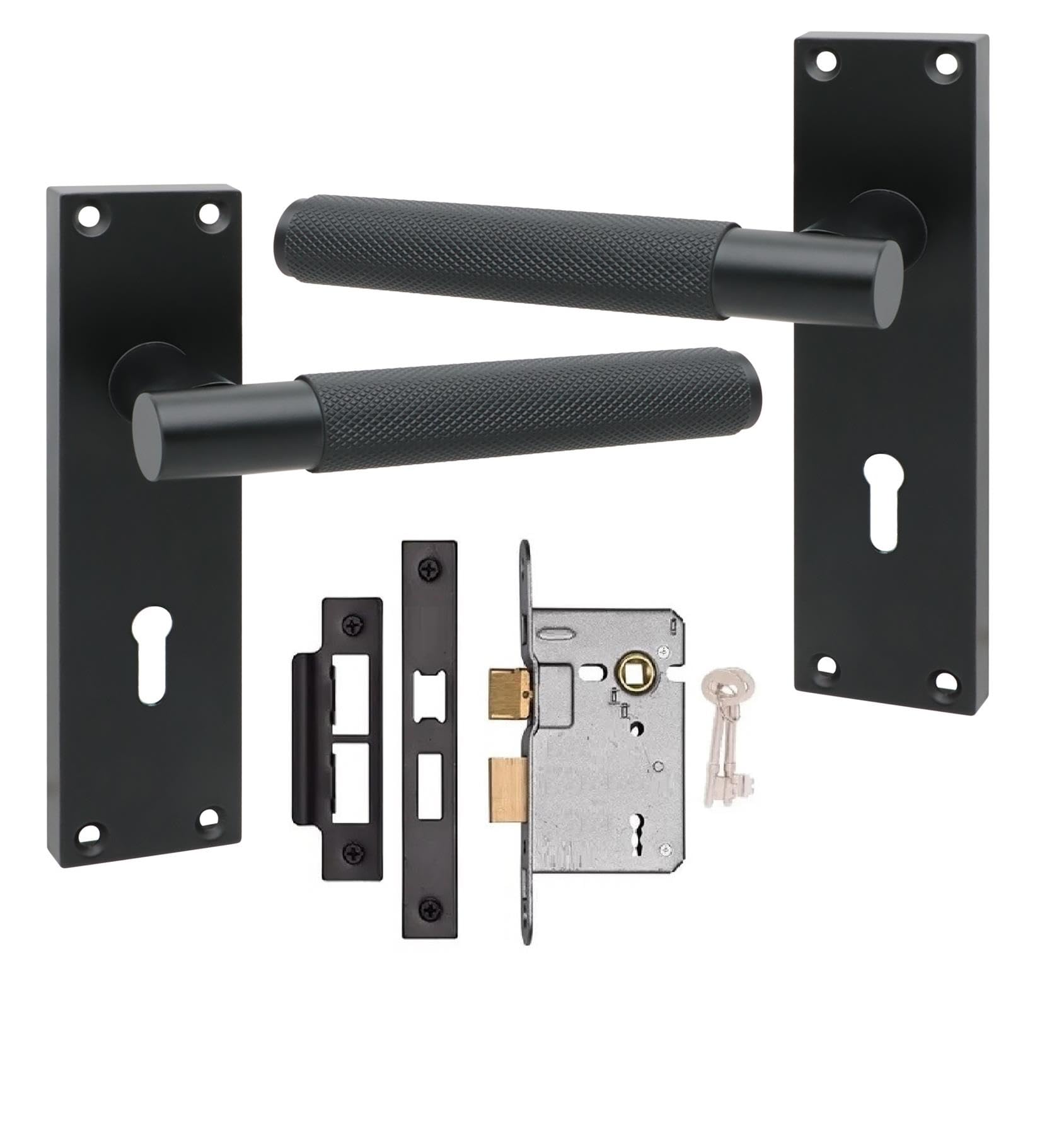 Golden Grace Victorian T-Bar Knurled Lock Handle with 2.5" 3 Lever Lock Matt Black Finish 150mm x 40mm