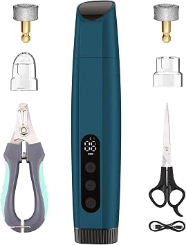 ATESON Dog Nail Grinder with LED Light, 6-Speed Quiet Electric Pet Nail Trimmers, Forward/Reverse, Electric Dog Nail Trimmer, 2000mAh Battery 8H Runtime, 95% Dust Capture for Dogs & Cats