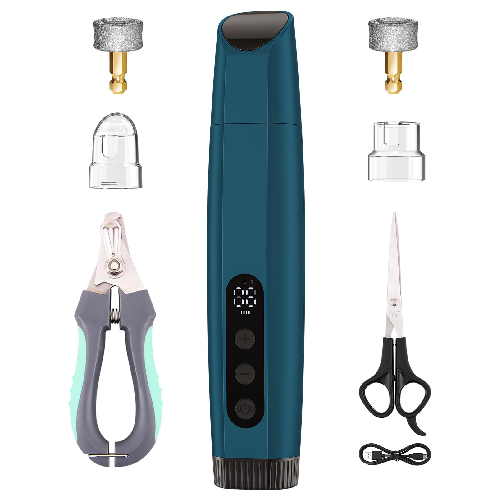 Dog Nail Grinder with LED Light, 6-Speed Quiet Electric Pet Nail Trimmers, Forward/Reverse, Powerful No-Stall Motor, 2000mAh Battery 8H Runtime, 95% Dust Capture for Dogs & Cats