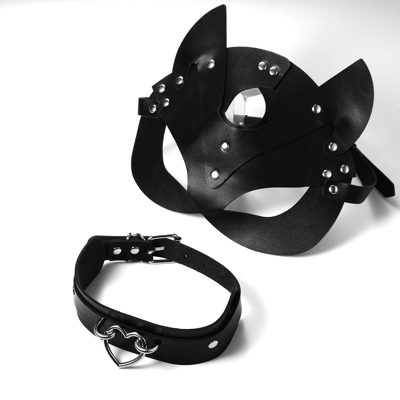 OIDEA Leather Mask Set: Black Choker Mask Set for Women Half Face Masks Adults Cosplay Costume Party Props Accessory: Black Set-a