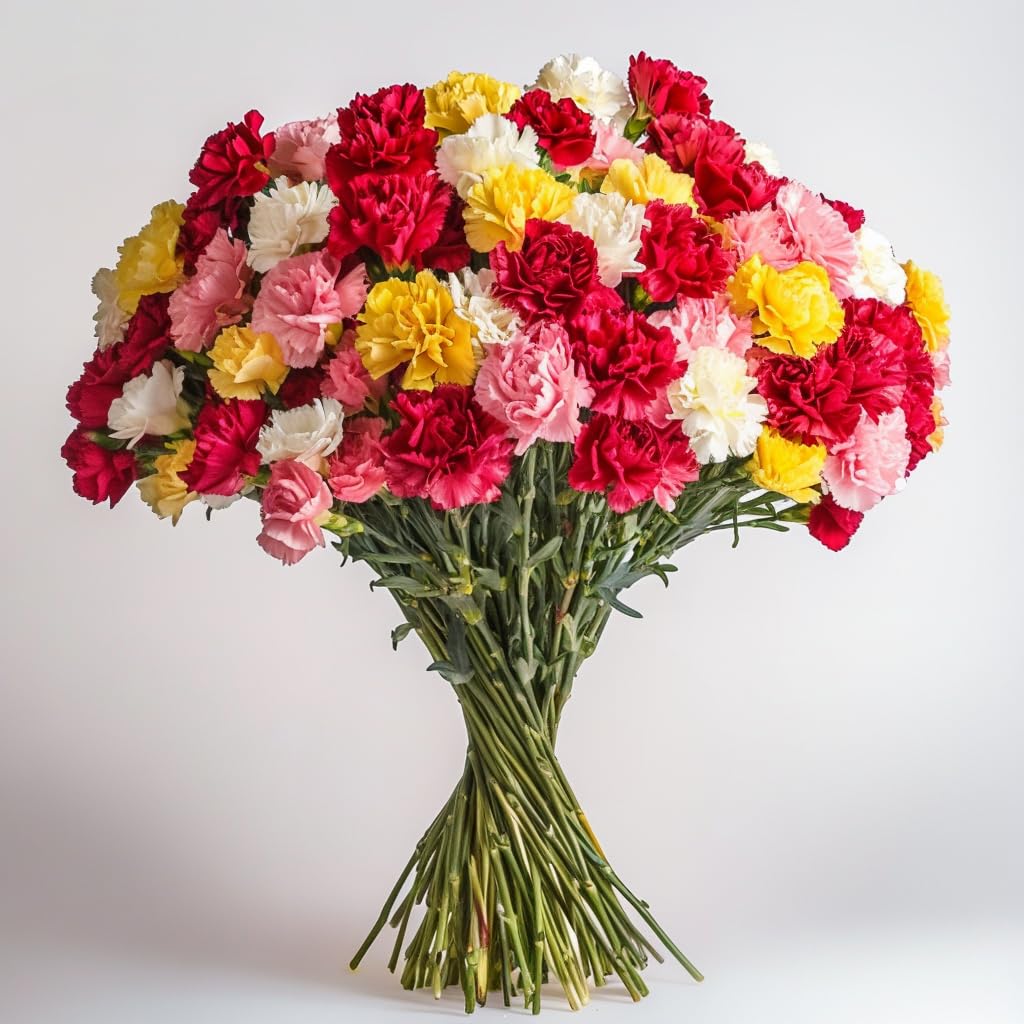 GlobalRose 100 Assorted Carnation Flowers - Next-Day Carnations Fresh Flowers for Delivery Prime - Hand-Picked Fresh Bouquet for Graduation, Anniversary, Birthday & More (4 Bunches of 25 Stems)
