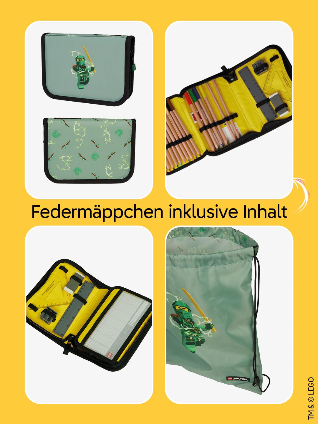 LEGO® NINJAGO® Schulranzen Jungen 1. Klasse Spinjitzu Master – 3-teiliges Easy Light Schulranzen Set mit Rucksack, Federmäppchen Junge & Turnbeutel – leicht & reflektierend